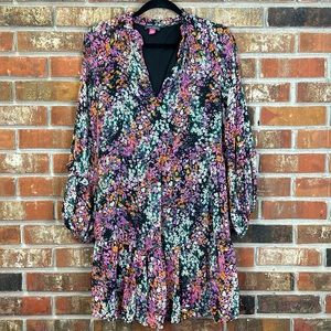 Vince Camuto Long Sleeve Floral Dress Sheer V Neck Small NWT